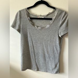 Pink Rose gray laced neck line blouse/shirt/ size: small